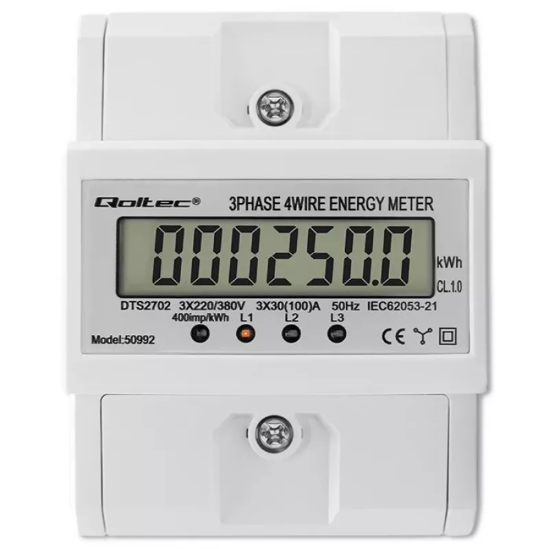 Trójfazowy licznik elektroniczny QOLTEC 50992 400V 100A
