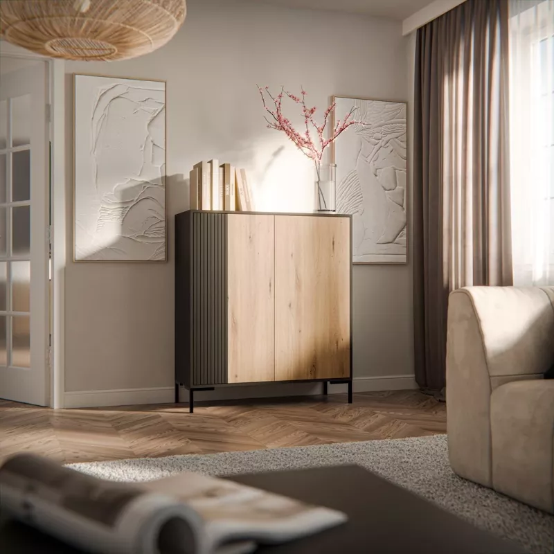 Cama MERCI komoda 100 x 40 x 129 cm czarny/dąb artisan