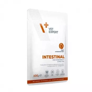 Mokra karma weterynaryjna VETEXPERT Intestinal Cat 100 g — kurczak, białko 38%, tłuszcz 20%, dla dorosłych kotów, niewydolność trzustki