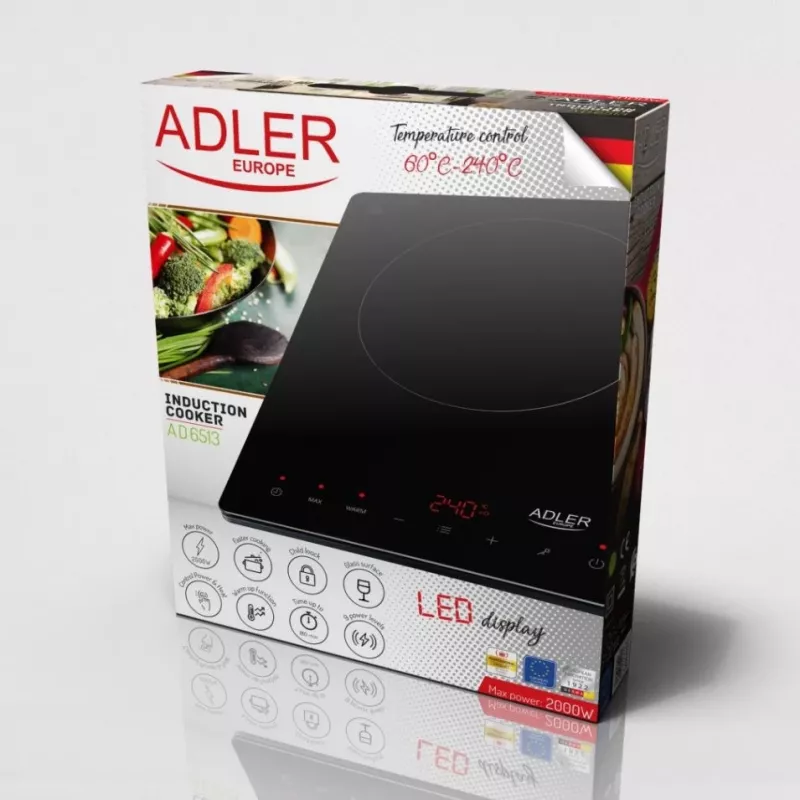 Adler AD 6513 płyta grzewcza Czarny Blat 29 cm Strefa płyta indukcyjna 1 strefa(y)