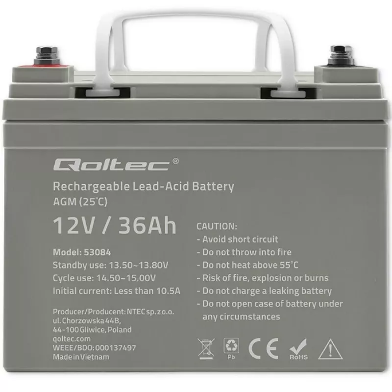Hermetyczny akumulator AGM do UPS QOLTEC 53084 12V 36Ah LongLife