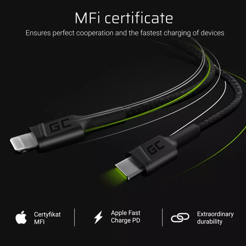 Kabel Lightning na USB‑C zielony Cell KABGC07, 1 m, czarny, Lightning (męski) na USB‑C (męski), 480 Mbps