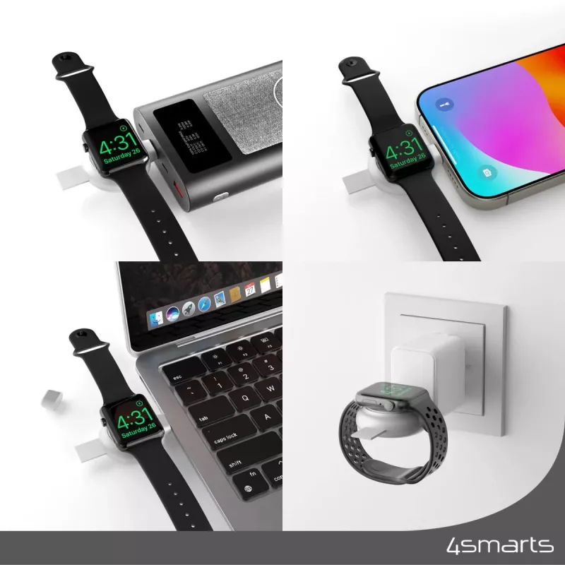 Ładowarka 4smarts QI2 Smartwatch Srebrna USB Bezprzewodowe Szybkie Ładowanie