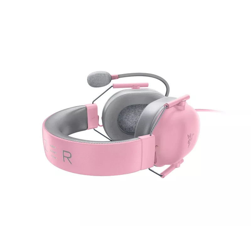 Headset Razer Czarnyshark V2 X przewodowy, binauralny zestaw słuchawkowy do gier, 3.5 mm, wirtualne 7.1, 32 Ω, piankowe poduszki nauszne, różowy