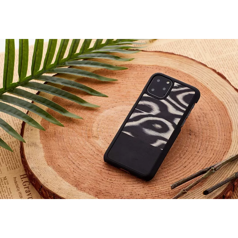 Etui na smartfona man and wood dla iPhone 11 Pro Max — wzór lamparta w czerni