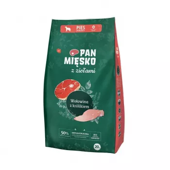 Sucha karma dla psów Pan Miesko Mr. Meat with Herbs wołowina z królikiem M 20 kg worek, dla ras średnich, białko 30% tłuszcz 20%