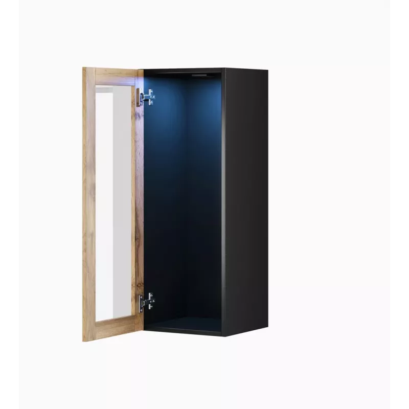 Witryna wisząca cama meble VIGO 90 szkło, naścienna, 90×35×32 cm, czarna/dąb wotan