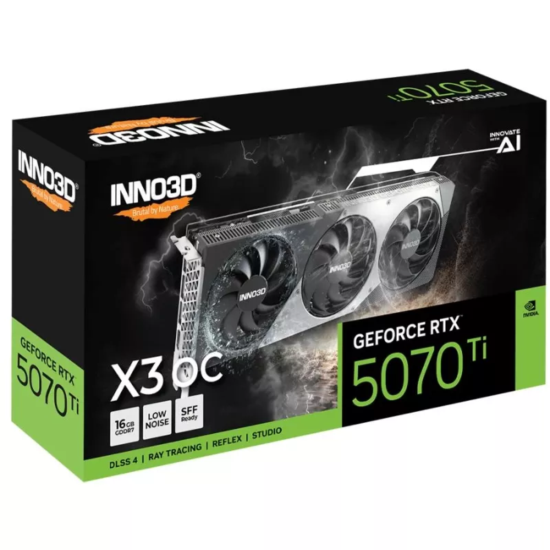 Karta graficzna Inno3D GeForce RTX 5070 Ti — 16 GB GDDR7, PCIe 5.0, 256-bit, 3x DisplayPort 2.1b + HDMI 2.1b