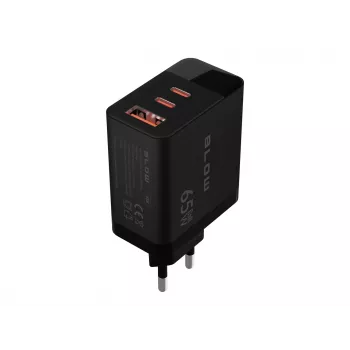 Gniazdo USB ładowarki ściennej LCD + USB-Cx2 PD 65W GAN czarne watomierz
