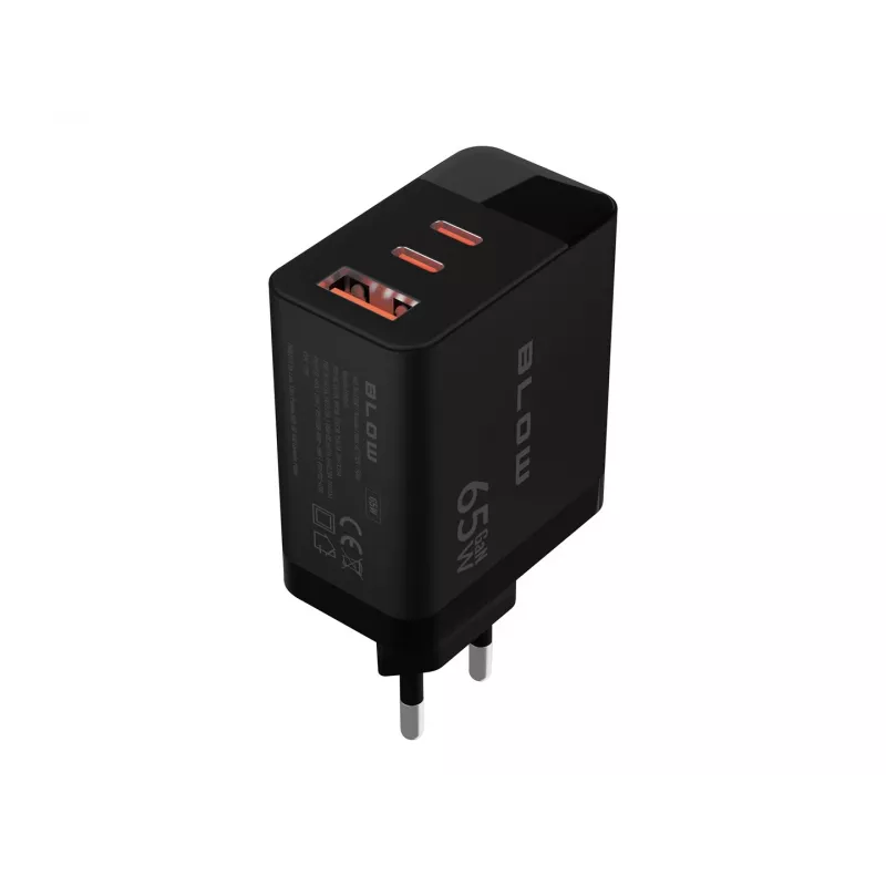 Gniazdo USB ładowarki ściennej LCD + USB-Cx2 PD 65W GAN czarne watomierz
