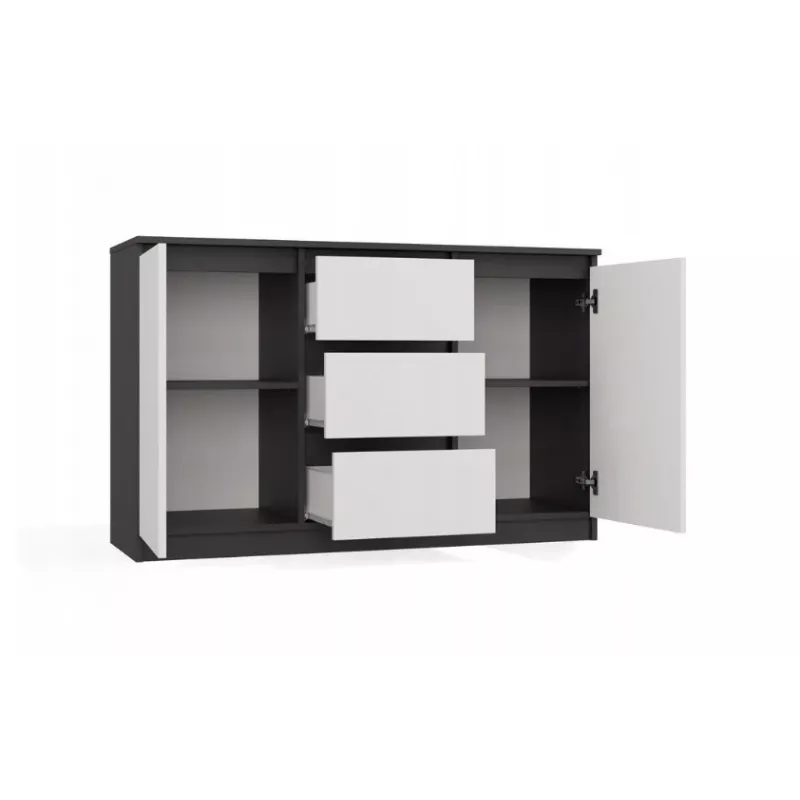 Komoda 2 drzwi 3 szuflady top e shop M-MP-K-MAL-2D3S-ANTBIA — rama antracytowa, białe drzwi, 1200×750×400 mm