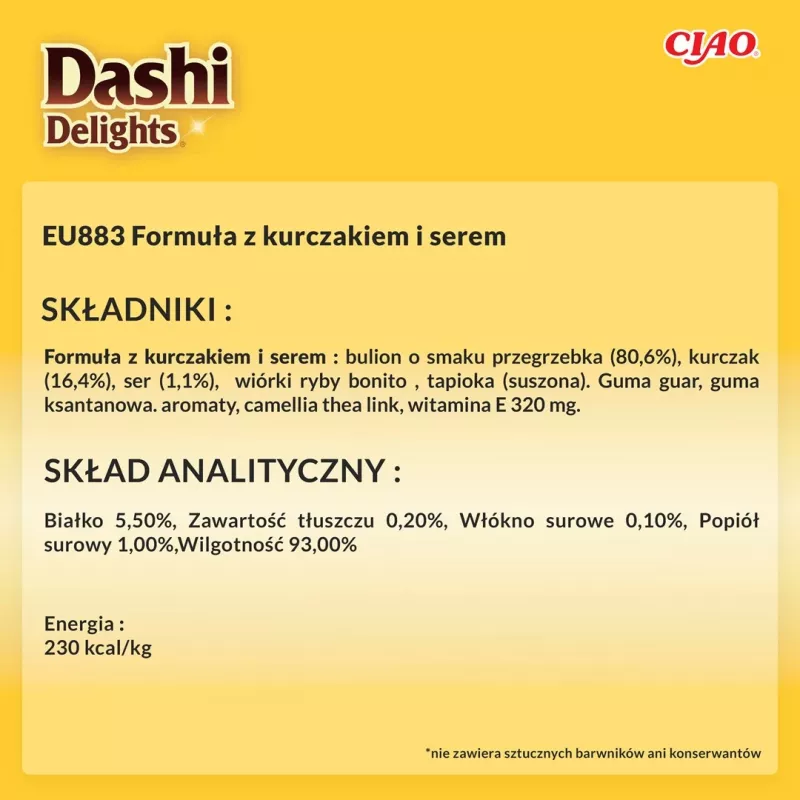 Mokry przysmak dla kota INABA Dashi Delights Silky Broth Chicken with Cheese 40 g saszetka jednoporcjowa
