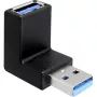 Adapter USB 3.2 Gen 1, wtyk USB-A > gniazdo USB-A 90° (czarny, kąt w górę / w dół)