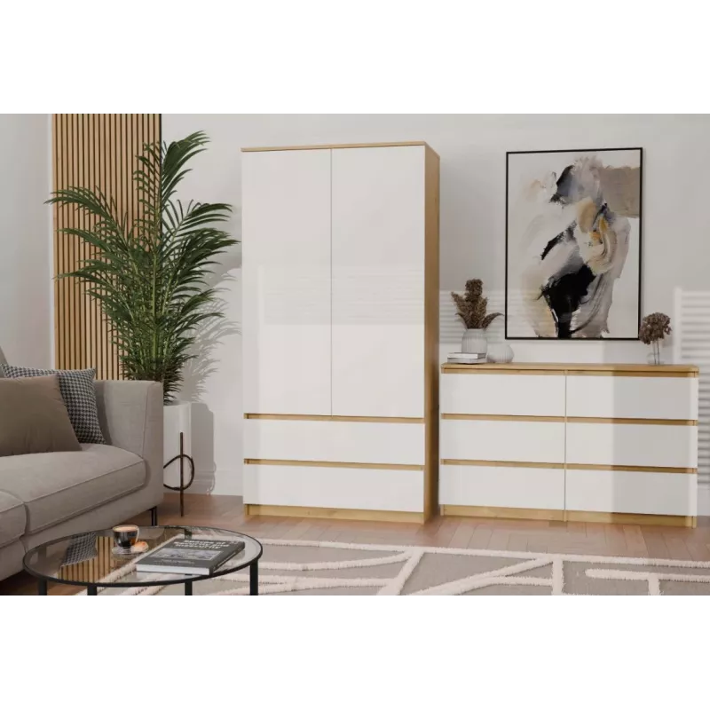 Komoda 6-szufladowa 120 cm Top E Shop Malwa — Dąb rzemieślniczy / Biały, Płyta wiórowa