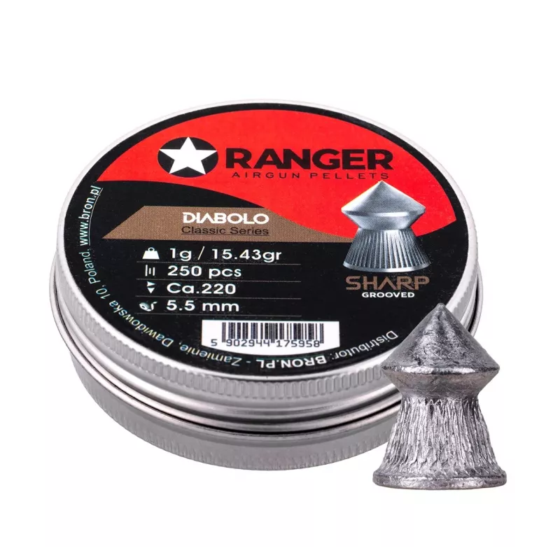 5.5 mm RANGER Diabolo Professional Sharp Grooved Point 250 pellets