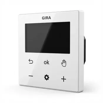 Cyfrowy termostat pokojowy Gira System 3000 Bluetooth, biały, wyświetlacz LCD