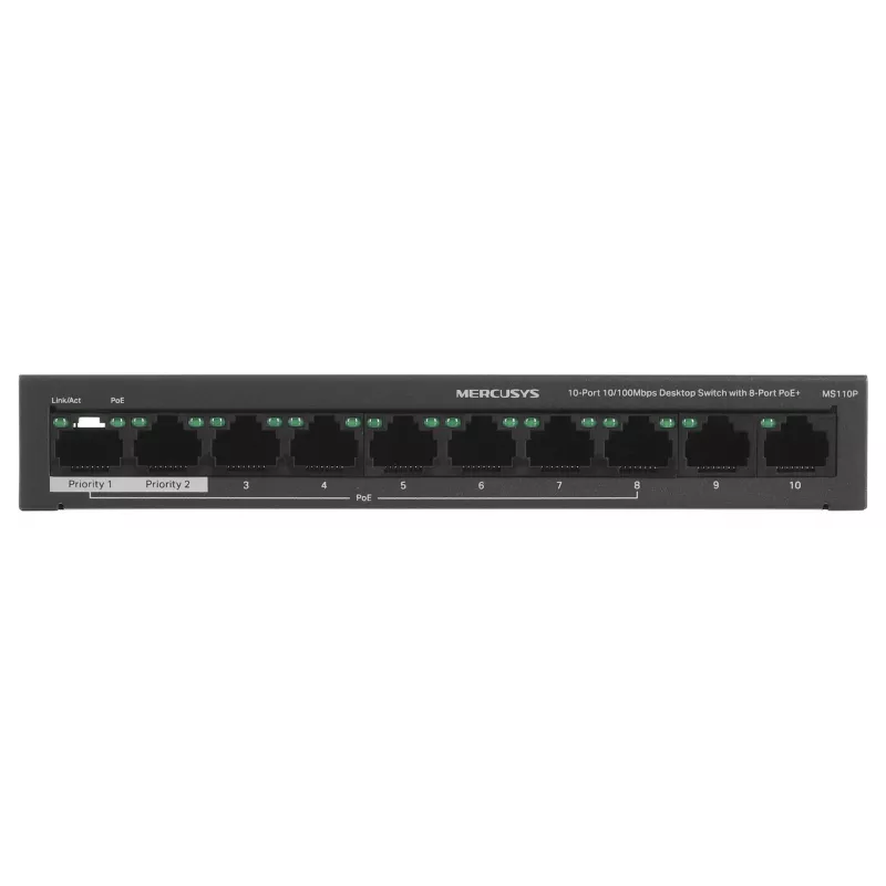 Switch Mercusys MS110P 10 Portów 10/100Mbps POE+ 8 Portów (Wersja 1.0)