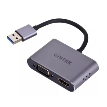 UNITEK V1304A adapter kabla wideo 0,15 m USB typu A HDMI + VGA (D-Sub) Szary