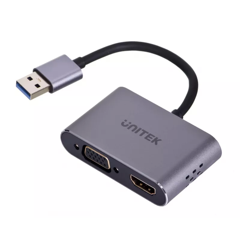 UNITEK V1304A adapter kabla wideo 0,15 m USB typu A HDMI + VGA (D-Sub) Szary