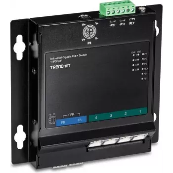 TRENDnet TI-PG62F - przełącznik - niezarządzalny - 4 x 10/100/1000 (PoE+) + 2 x Gigabit SFP - montaż na szynie DIN, montaż na ścianie - PoE+ (120 W)