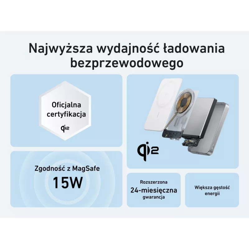 Anker MagGo Power Bank 10K Magnetyczna Bezprzewodowa Biała, Biały