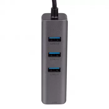 Akyga AK-AD-66 hub USB-C z 3x USB 3.0 i Gigabit Ethernet, 15 cm, czarny