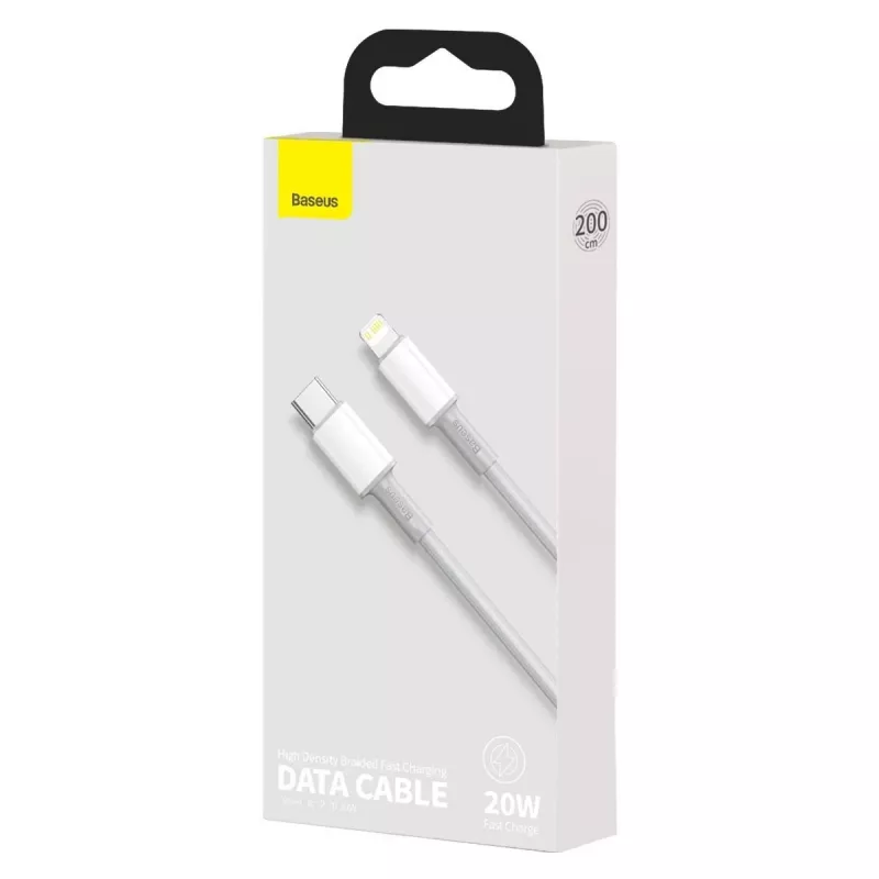 Przewód Baseus High Density Braided USB-C na Lightning, 20W, PD, 2m (biały)