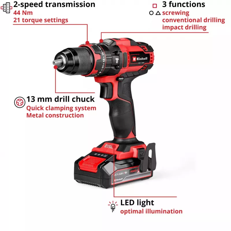 Einhell TE-CD 18/44 Li-i 24000 RPM 1,59 kg czarny, czerwony