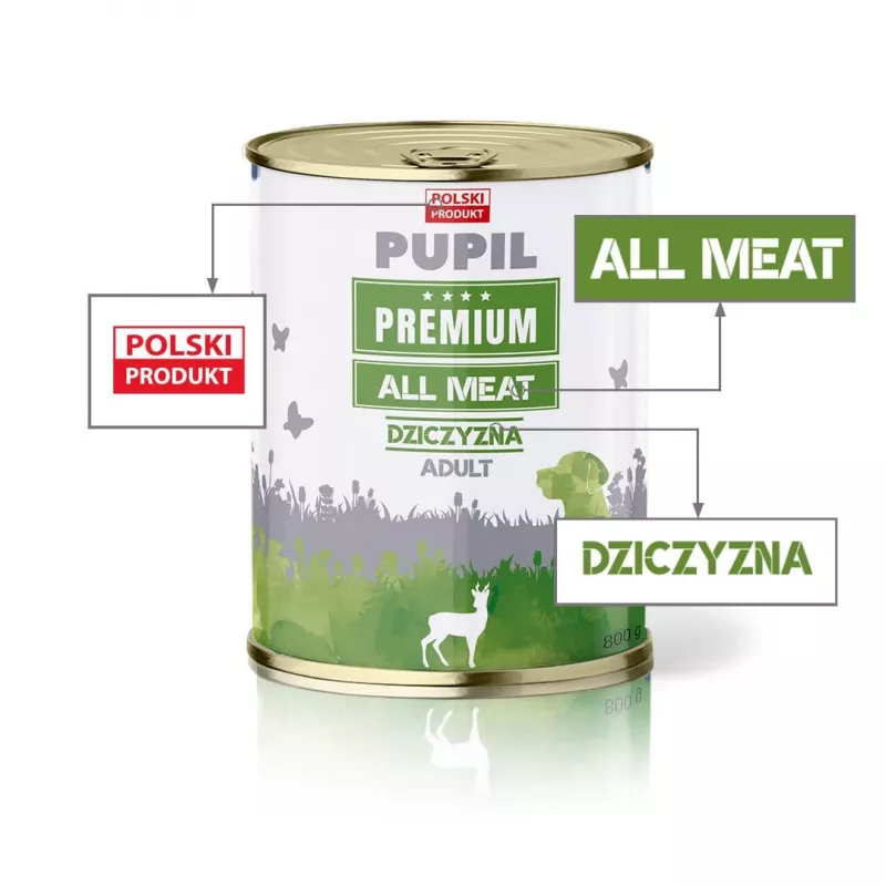 PUPIL Premium All Meat Venison - karma mokra dla psa - 800g