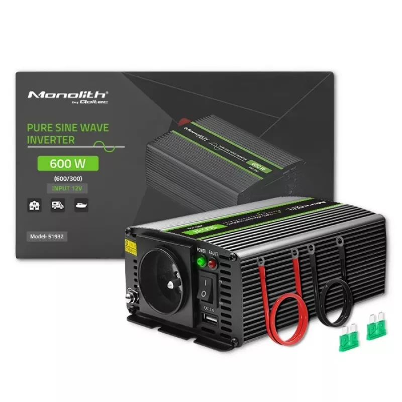 Qoltec Monolith zasilacz-przetwornica samochodowa 600 W 12 V