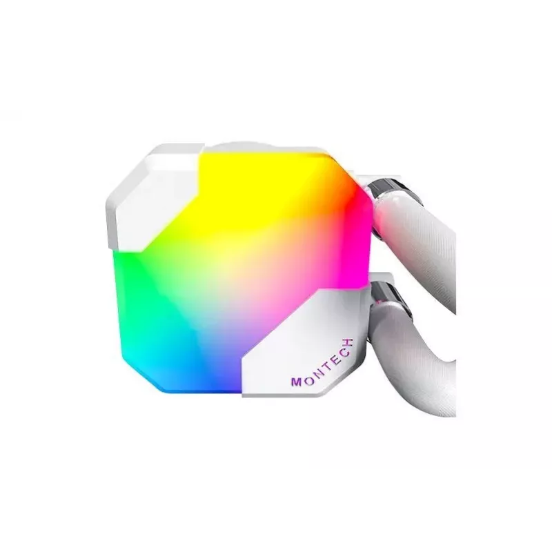 Chłodzenie wodne AIO Montech Hyper Flow ARGB 240 mm Białe — grzejnik 240 mm, podświetlenie ARGB, białe wykończenie