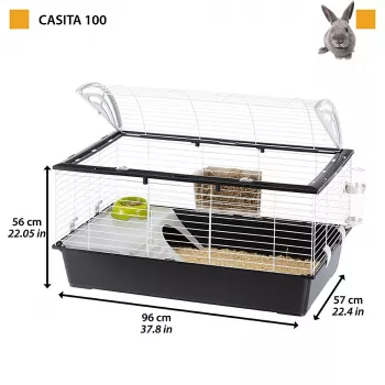 Klatka FERPLAST Casita 100 dla królików i świnek morskich, metal/tworzywo sztuczne, 960×570×560 mm, taupe/biały