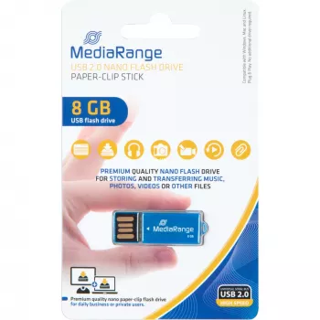 USB Nano 8 GB, USB-Stick blau, USB-A 2.0, mit Büroklammer-Funktion