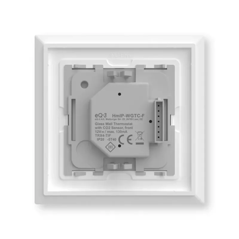 Szklany termostat ścienny Homematic IP 161333A0 z czujnikiem CO2, cyfrowy RF, 230 V, 54,5×54,5×29 mm