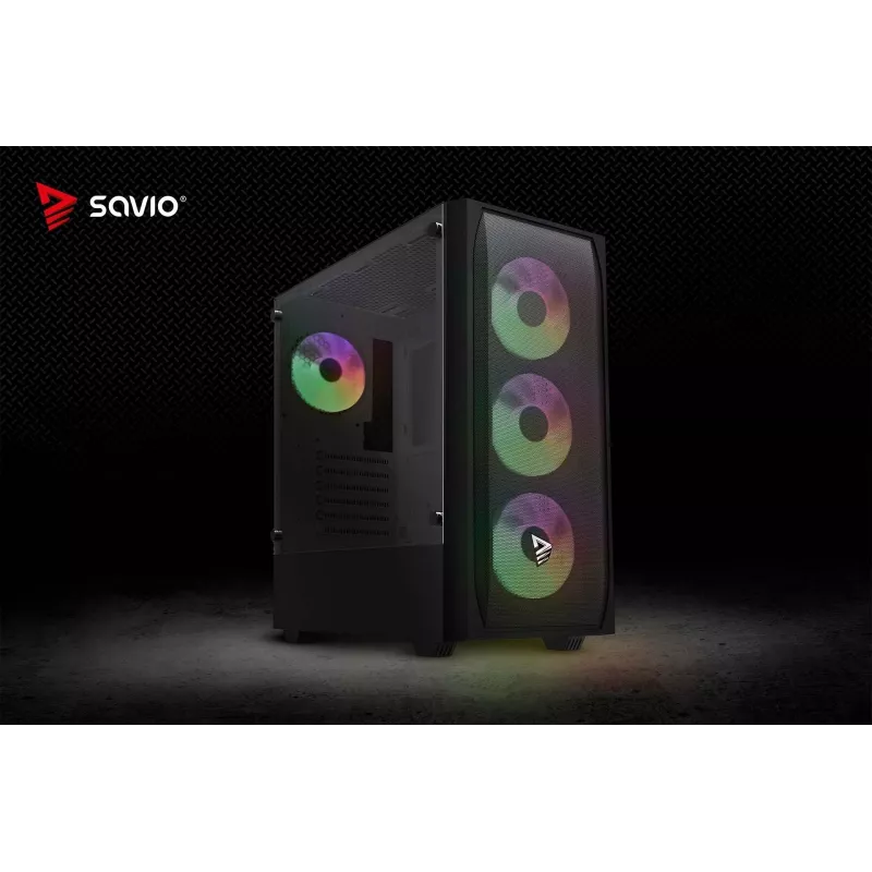 Obudowa PC SAVIO Noctis Flow RGB — Cube, ATX/Mini-ITX, 3x 120 mm wentylatory z przodu, szklany panel boczny, max GPU 35 cm