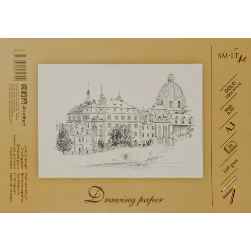 Papier do rysowania i szkicowania SMLT A3, 160 g/m², 20 arkuszy, klejony