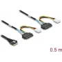 DELOCK PCIe 4.0 cienki SAS kabel SFF-8654 8i do 2× gniazd U.2 SFF-8639 z wtykiem zasilania 0,5 m