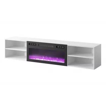 Szafka pod telewizor cama meble POLO 180x33x39 cm z kominkiem elektrycznym 1400–1600 W, laminowana, biała/czarna