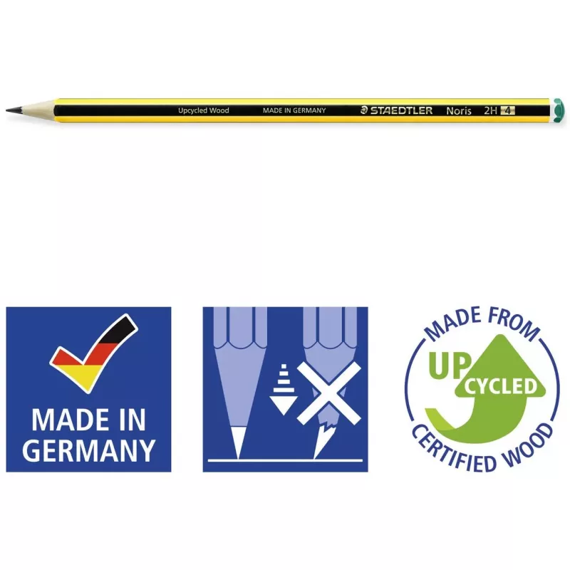 Ołówek drewniany Staedtler Noris 120 2H — twardość 2H, średnica grafitu 2 mm, pojedyncza sztuka, czarno-żółty
