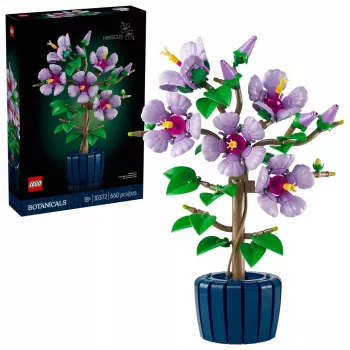LEGO zestaw botaniczny Kwiat hibiskusa 10372 – 660 elementów, model ekspozycyjny, 250×360×130 mm