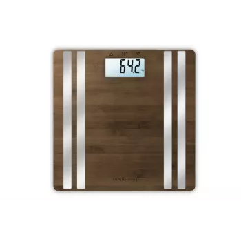 Elektroniczna waga osobista Medisana BS 552 — srebrna z bambusową platformą, maks. 180 kg, dokładność 100 g, Bluetooth, BMI, skład ciała