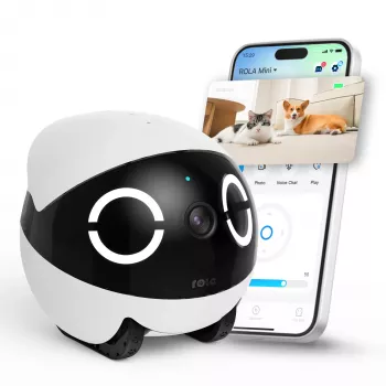 Robotyczny monitor zwierząt Enabot Rola Mini — Wi‑Fi, bateria 5000 mAh, 3 MP, pole widzenia 137°, biały/czarny