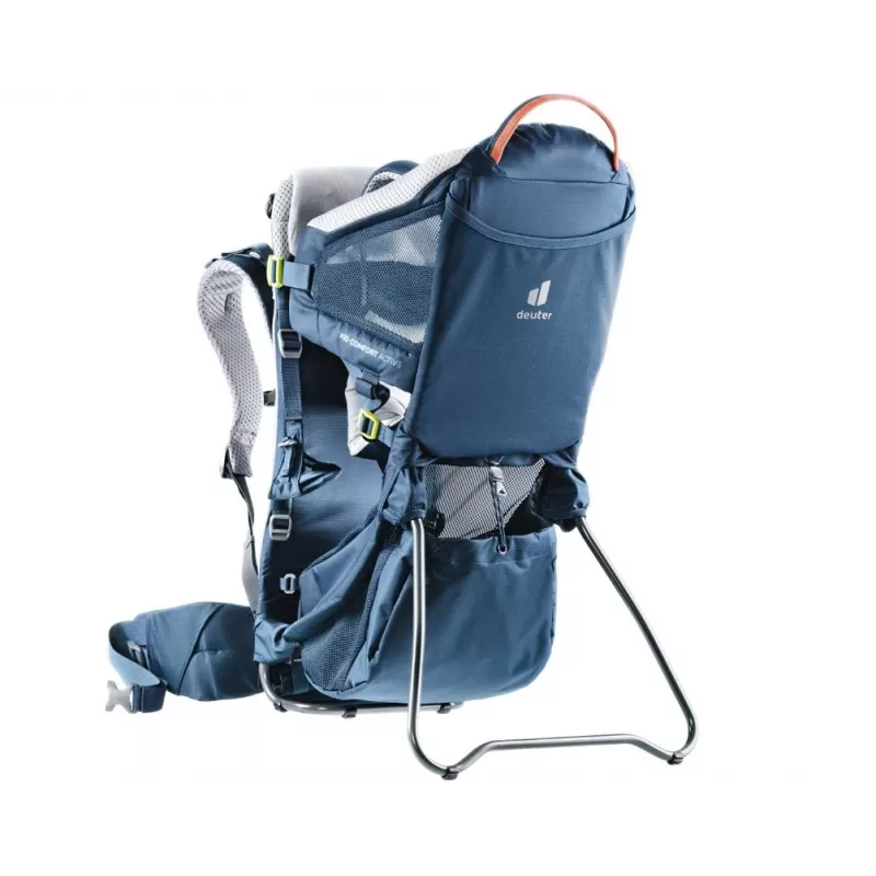 Plecak do noszenia dziecka DEUTER Kid Comfort Active — niebieski, poliamid, do 22 kg, daszek przeciwsłoneczny, podnóżek, VariQuick, Lite Air