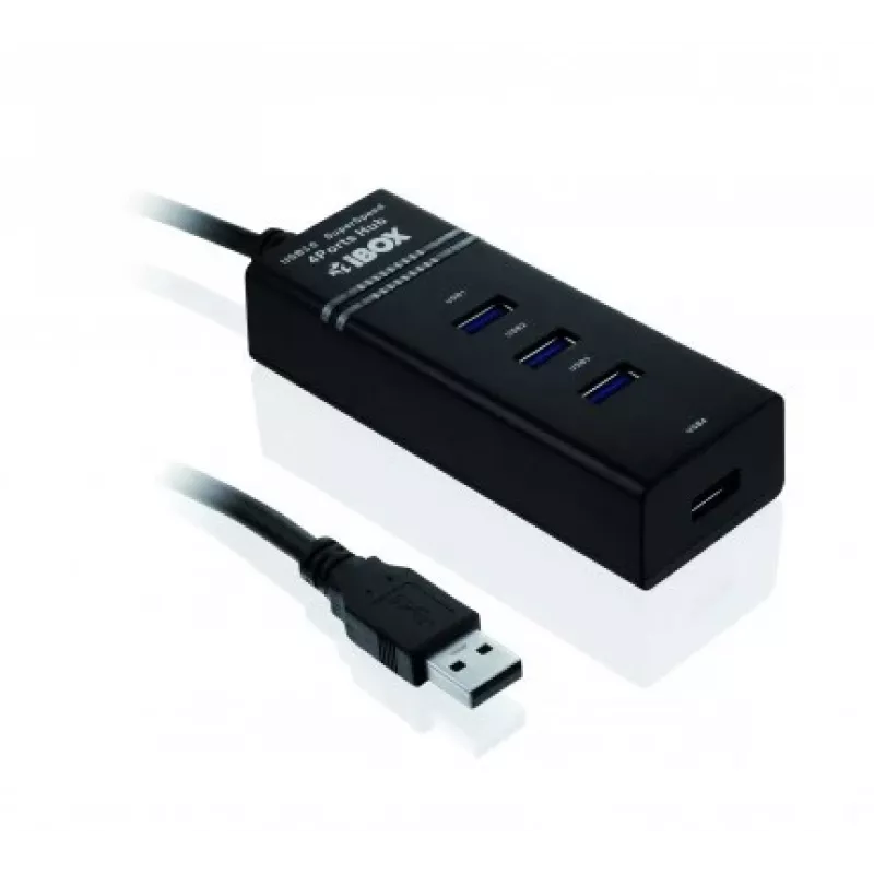 Koncentrator USB 3.2 Gen 1 Type-A 4-portowy IBOX IUH3FB, 5000 Mbit/s, czarny, kabel 0.5 m