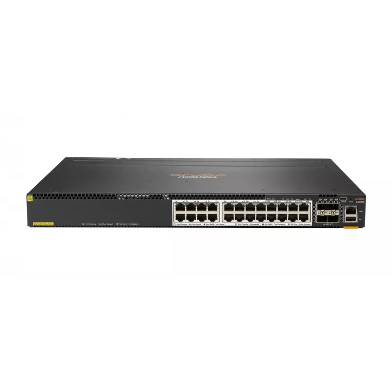 Hewlett Packard Enterprise HPE Aruba 6300M - Switch - L3 - zarządzany - 24 x 1/2,5/5/10GBase-T + 4 x 1 Gigabit / 10 Gigabit / 25 Gigabit / 50 Gigabit SFP56 (Uplink / Stacking) - Front