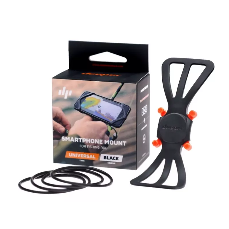 Regulowany uchwyt na telefon deeper ITGAM0003 — uchwyt na wędkę, silikonowy, do telefonów 3,5–5 cali, 280 mm, czarny