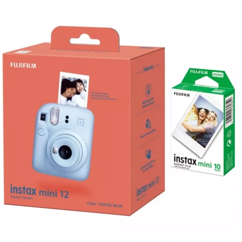 Fujifilm | Aparat Instax Mini 12 + Film Instax Mini Błyszczący (10 szt.) | Pastelowy Niebieski | 800