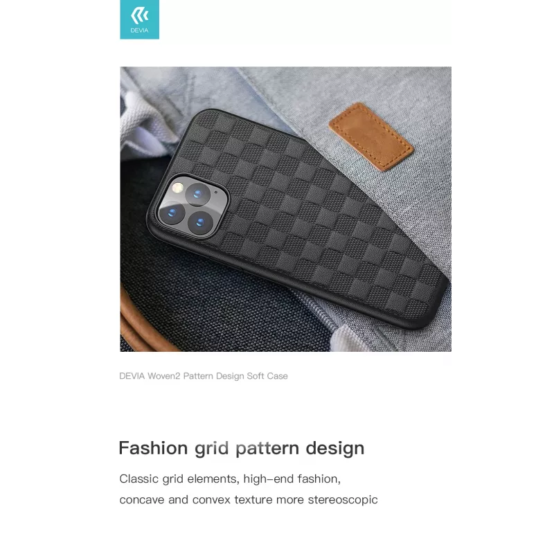 Miękkie etui Devia Woven2 do iPhone 11 Pro — tkana faktura, czarny