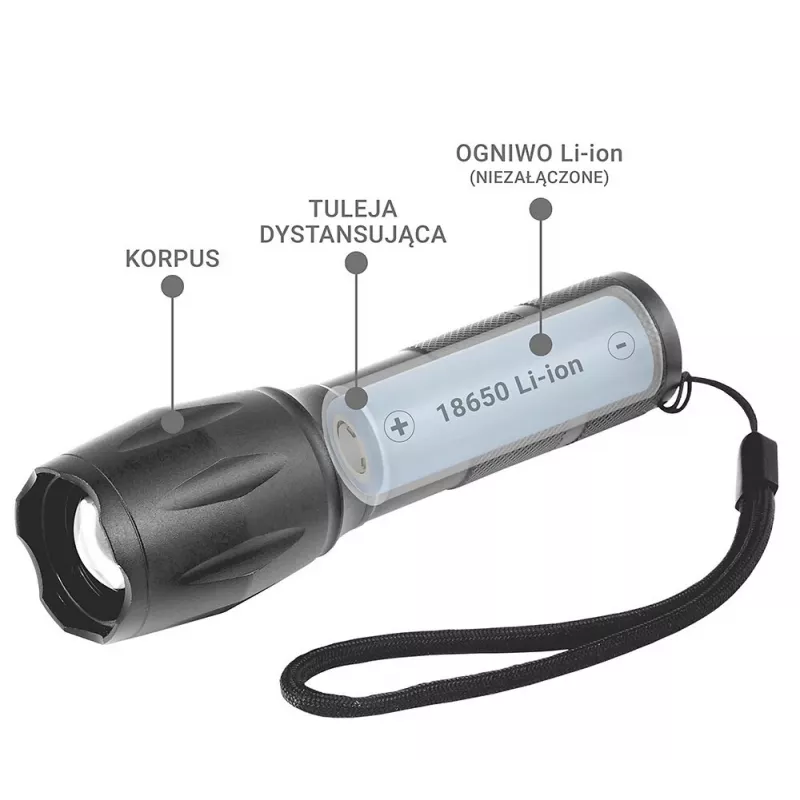 Latarka everActive FL600 — 600 lm, 10 W, obudowa aluminiowa, IPX4, 130 mm, 3×AAA, czerwona