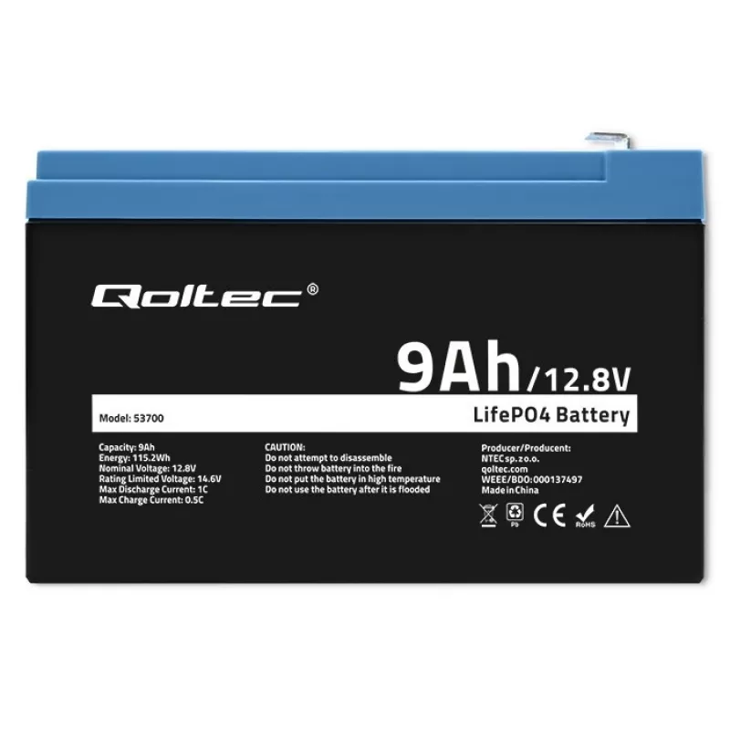 bateria LiFePO4 Lithium Iron Phosphate 12.8V 9Ah 115.2Wh